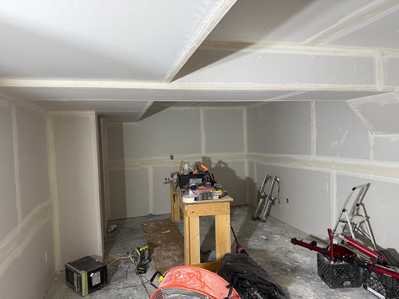 Basement rough drywall stage